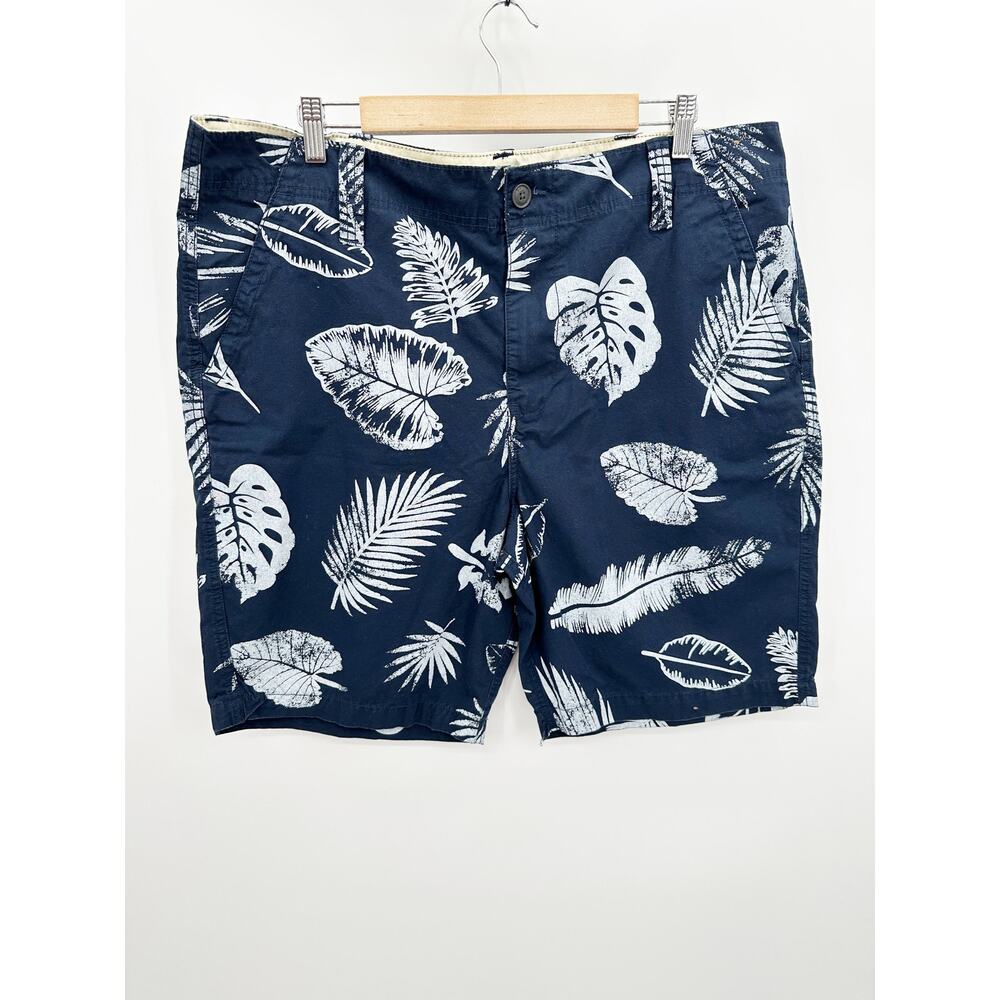 Roebuck‎ & Co Mens Tropical Print Chino Shorts Navy Blue White Cotton Size 38